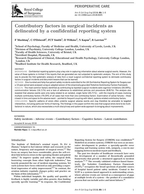 Contributory factors in surgical incidents as delineated by a confidential reporting system