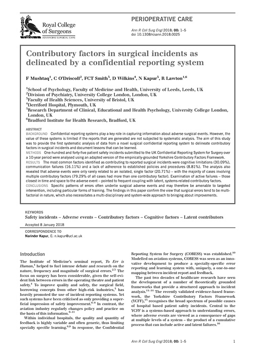 Contributory factors in surgical incidents as delineated by a confidential reporting system