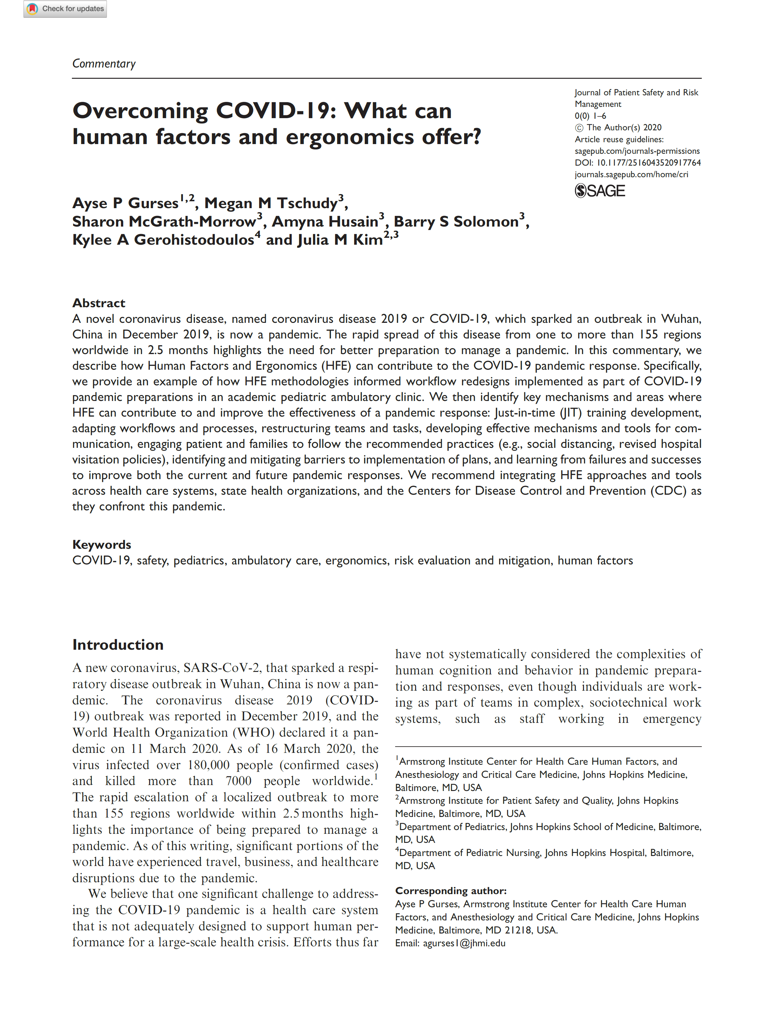 Overcoming COVID19: What can human factors and ergonomics offer?