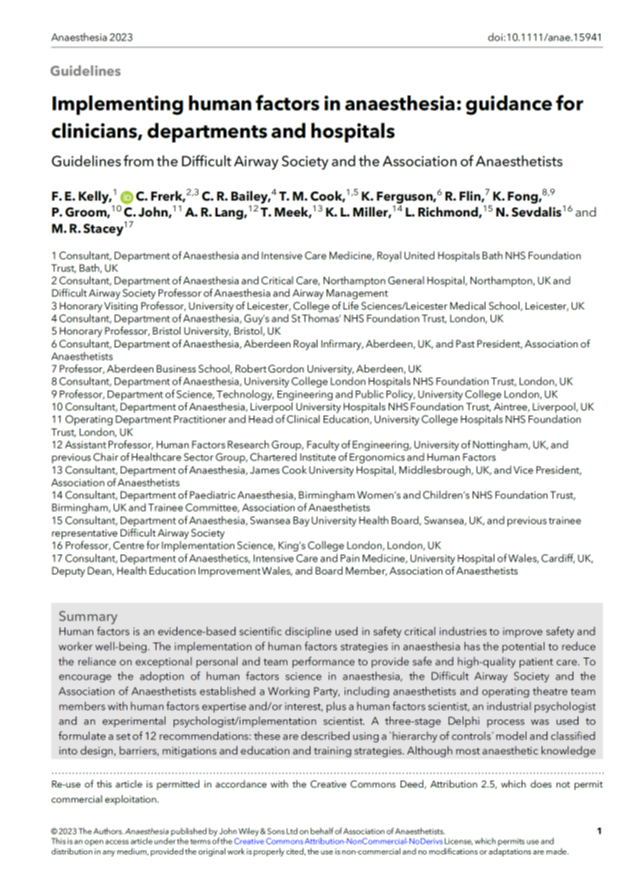 Implementing Human Factors in Anaesthesia
